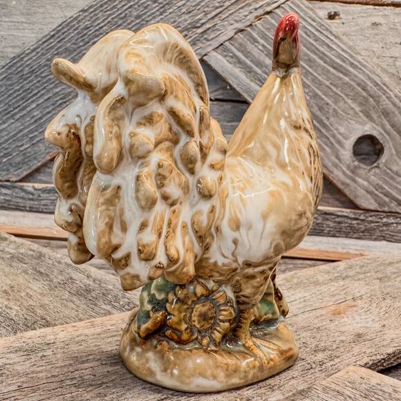 Vintage Hand Painted Glazed Ceramic Rooster with Sunflowers-Farmhouse-4.75” Tall - Picture 4 of 10